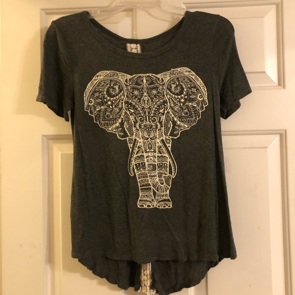 Elephant Design Graphic Tee with Lace Backing
